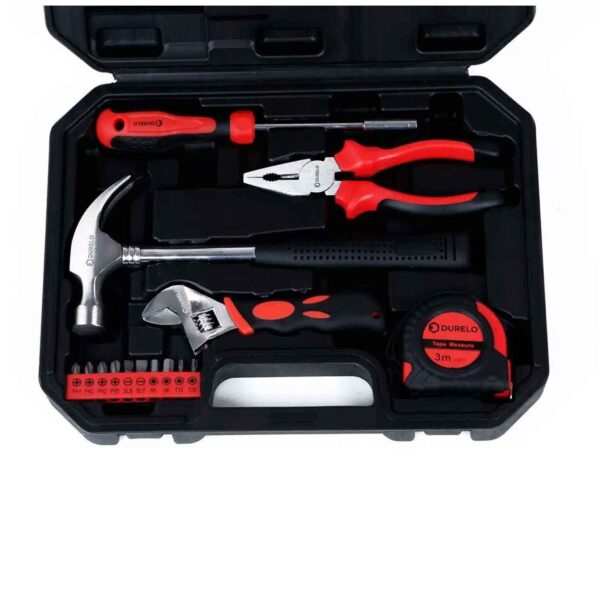 DURELO HTK-15 Red Hand Tool Kit: 15 Essential Pieces for DIY and Professional Tasks, Housed in a Vibrant Red Case for Easy Organization and Portability Auto Repair Tool Kit (Red, 15 Pieces)